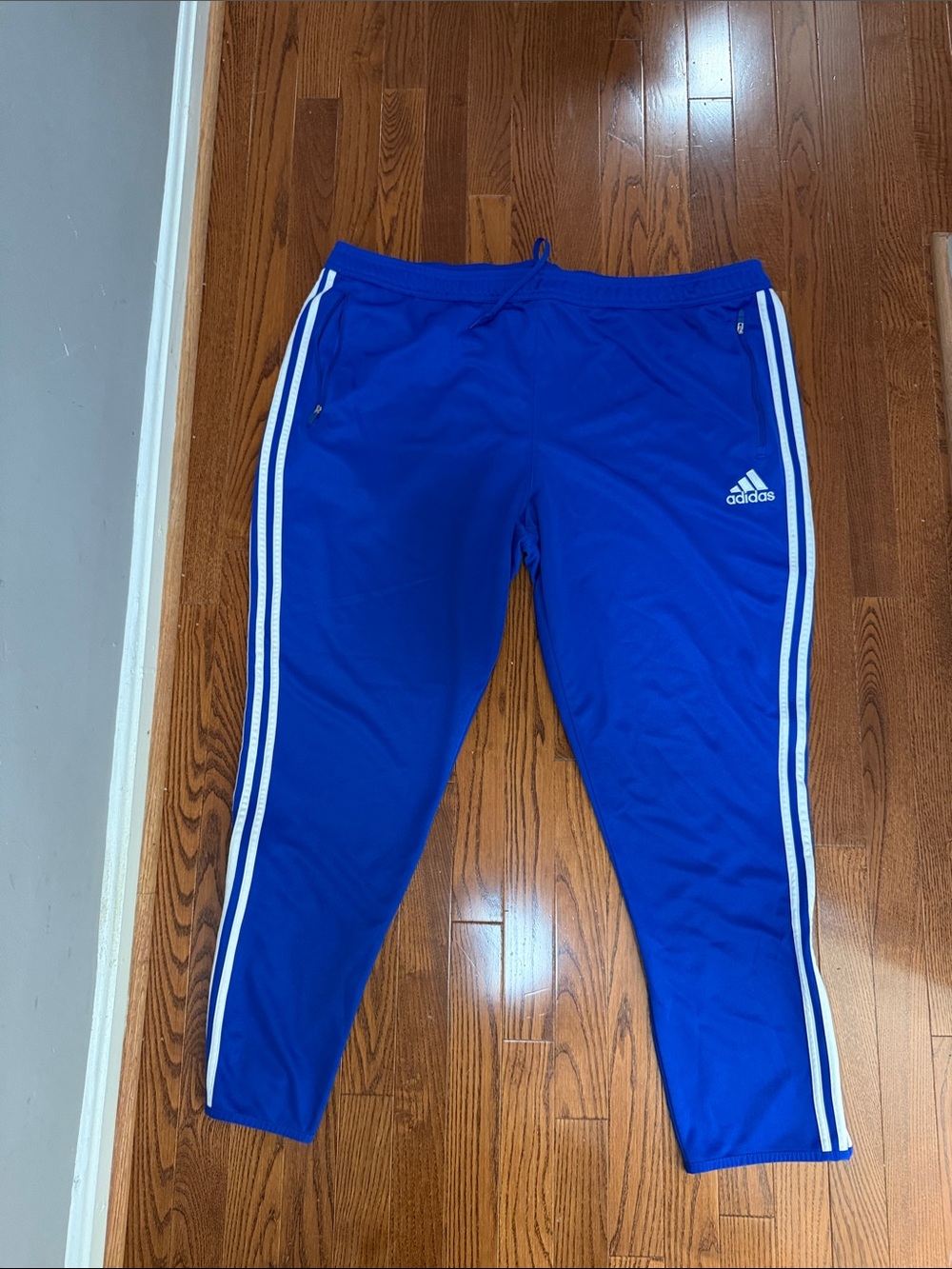 adidas Soccer Blue Joggers with White Side Stripes